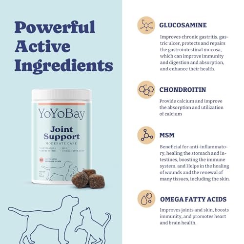 YoYoBay Joint Supplement for Dogs, Hip and Joint Supplement Dogs, Dog Joint Supplement, Glucosamine for Dogs, MSM, Omega-3, 6, 60 Soft Chews