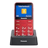 Panasonic KX-TU155 Téléphone Portable SIM pour Personnes âgées Écran 2,4' Mémoire jusqu'à 32 Go Bouton d'urgence avec Station de Charge Rouge