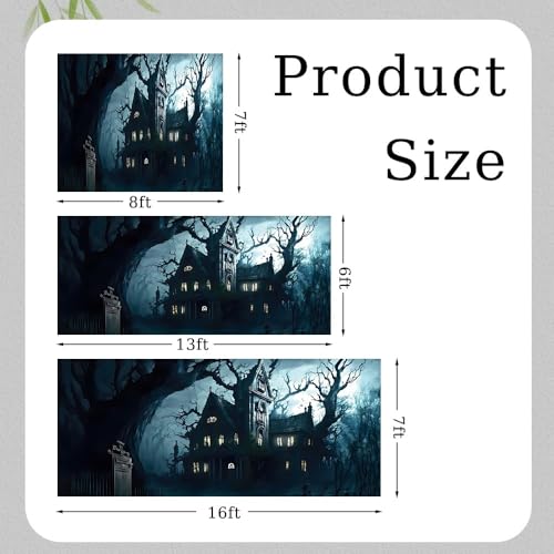 41bR0z2UoqL Leyiyi 7x16ft Halloween Garage Door Decoration Banner Spooky Graveyard Castle Haunted House Halloween Garage Door Cover for Home Outdoor Wall Door Halloween Decoration