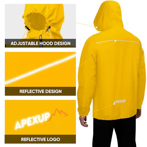 Image of APEXUP Packable Rain Jacket Men Waterproof Lightweight Raincoat with Hood