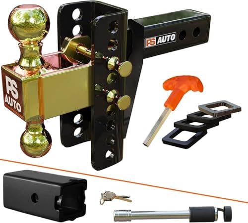 PSAUTO Ball Mount adjustable hitch with channel-style shank and 6-inch drop