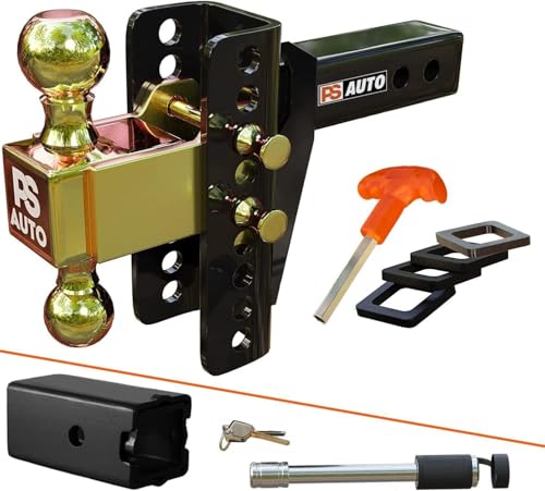 Image of PSAUTO Adjustable Ball Mount Trailer Hitch 2-inch Receiver, 6-inch Drop, 20,000 LBS, 2 and 2-5 /16 inch Balls - Gooseneck