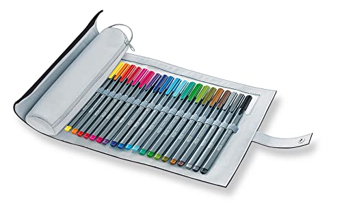 STAEDTLER 334 PC20-9 Fineliner triplus (dreikant, schwarzes Rollmäppchen mit 20 brillanten Farben, Made in Germany, superfeine, metallgefasste Spitze, Linienbreite ca. 0,3 mm)