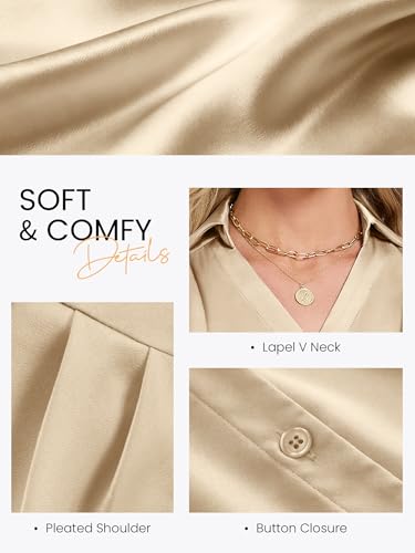 Funlingo Satin Shirts for Women Silk Sleeveless Button Down Blouse 2026 Fashion Collared V Neck Tops Loose Fit Elegant Summer Clothes Beige 2XL — view 6