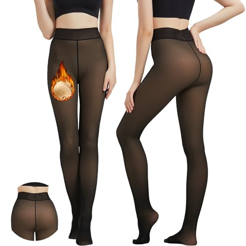 Arkim Fleece Lined Tights (S/M/L),One Center Seam Line Crotch, Fleece Lined Leggings Women, Thick Fleece Women's Sheer Tights