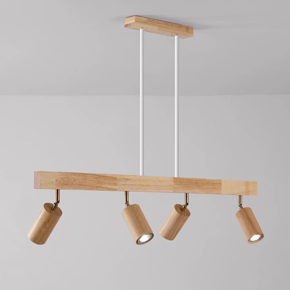 Lustre Wabi-Sabi en bois noble Ceili, suspension LED de créateur à 4 lumières