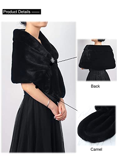 JEAIRTS Women's Fur Shawls and Wraps Bridal Faux Fur Stoles Scarf with Brooch Wedding Fur Shrugs for Brides and Bridemaids2