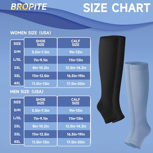 Image of bropite 3 Pairs Open Toe Compression Socks for Women, Support for Travel | Graduated 15-20 mmHg compression circulation,reduces swelling.3 pairs open toe design for travel,nurses,pregnancy comfort