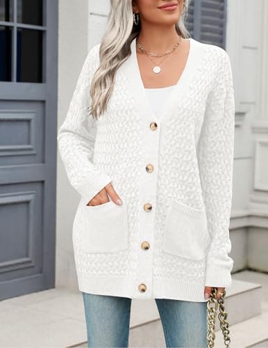 Image of Zeagoo Cardigan Sweaters for Women Long Sleeve Fall Clothes Button Down Top | Long Sleeve Chunky Cable Knit Fall Cardigans Sweaters,Button Down Open Front Outerwear,Womens Tops,Cardigan with Pockets