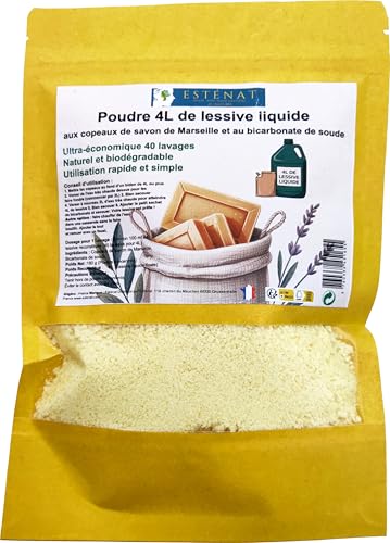 Estenat – Polvo para detergente líquido con virutas de jabón de Marsella y bicarbonato de sodio, natural y biodegradable, 40 lavados, formato concentrado 4 l