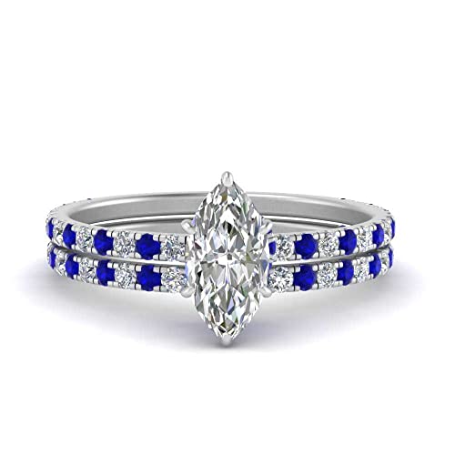 Image of Choose Your Gemstone Three Quarter Diamond CZ Gallery Bridal Ring Set 925 Sterling Silver Marquise Shape Wedding Ring Sets for WomenUS Size 4 to 12