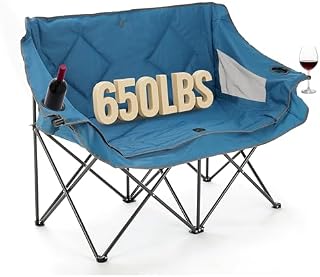 ARROWHEAD OUTDOOR Portable Folding Double Duo Camping Chair Loveseat | 2 Cup & Wine Glass Holder, Heavy-Duty Carrying Bag, Padded Seats & Armrests, Supports up to 500lbs, Beach, Tailgating, Patio