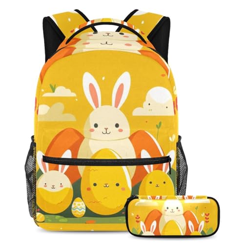 Sacs d'école motif œuf de lapin jaune grand format 40cm pour ados
