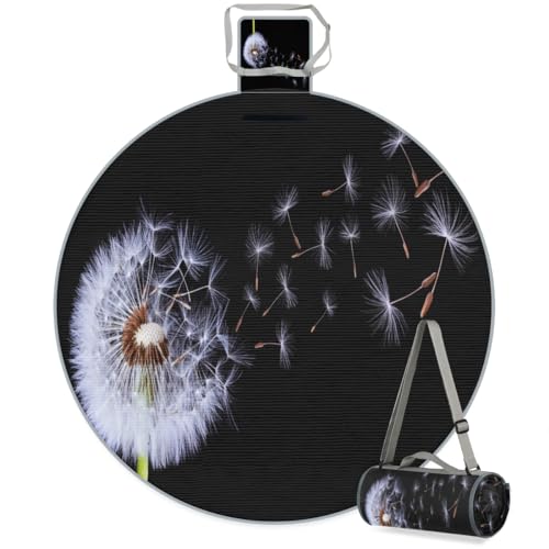 Shimoshe Flying Dandelion Picnic Outdoor Blanket Foldable Waterproof Sandproof Beach Blanket Portable Water-Resistant Round Picnic Mat for Travel Camping Park Lawn