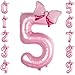 LEBERY Pink Bow Balloons 40 Inch Pink Number 5 Balloon Jumbo Number 5 Birthday Balloons for Girls, Mini Bowtie Foil Balloon for Princess Cowgirl Mouse Themed 5th Birthday Baby Shower Decorations