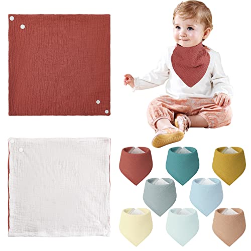 Nicous 8 Pack Muslin Baby Bibs for Girls and Boys, 100% Cotton Square Baby Bandana Bibs, Drool Bibs Set for Teething and Drooling