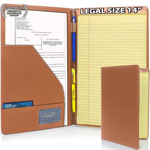 Legal Size Padfolio, 8.5 x 14 Inch Portfolio Folder for Legal Pad, Professional Padfolio for Job Interviews, Business Meetings, and Attorneys (Saddle Tan)