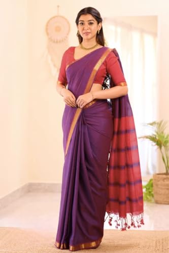 Image of Women's Cotton Soft Silk Sarees | Jamdani Cotton Saree With Attach Unstitched Blouse Piece