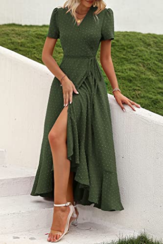 Image of PRETTYGARDEN Women's Summer Wrap Maxi Dress Casual Boho Floral V Neck Short Sleeve Ruffle Hem Split Beach Long Dresses