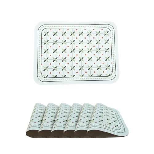 Image of Faux Leather Dining Table Placemats | Heat Insulation & Stain Resistant Waterproof Non Slip Dinner Table Mats | Perfect for Home, Kitchen, Restaurant, Office (Moss Green, Set of 6)