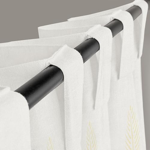 Image of Linenwalas Cotton Curtains Set Of 2, Canvas Window Curtains For Home Decor, Hangs Elegantly With Back Loops (4.5X6.5 Ft, Mustard Leaf) - Sheer, Back Tab