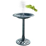 Bonnlo Pedestal Bird Bath Solar Fountain Birdbaths with Steel Ground Anchors Weather Resistant Resin Antique Green Garden Decor for Outdoor Lightweight Courtyard-71cm Tall