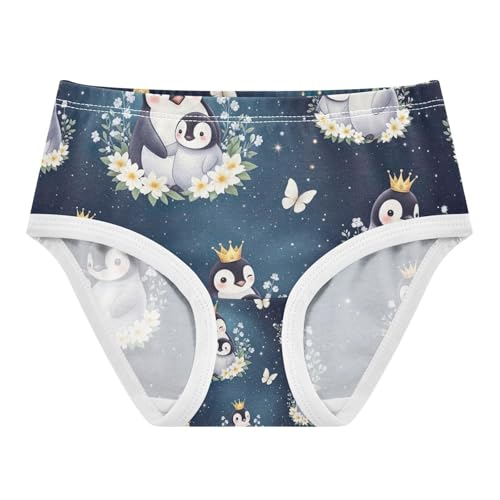 Cute Penguins Dark Blue Toddler Underwear, Cotton Underwear for Girls, 2T–8 Years