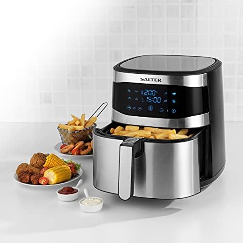 Salter EK4628 XXL Air Fryer With Hot Air Circulation, Removable Non-Stick Basket, Easy Clean, Digital Display, 60-Minute Timer, Large 8 L Capacity, 1800W,Silver