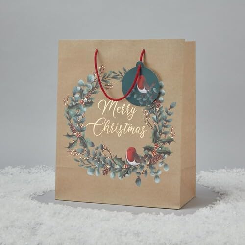 Morrisons Large Gift Bag Craft Wreath With Robin Amazon.co.uk