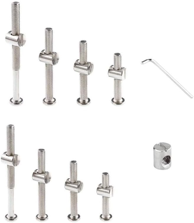 32 Set M6x12mm/16mm/25mm/35mm/45mm/55mm/65mm/75mm Silver Crib Screws Replacement Set Hex Drive Socket Cap Screw Barrel Nuts for Beds Furniture Headboards Cribs Hardware Replace Kit