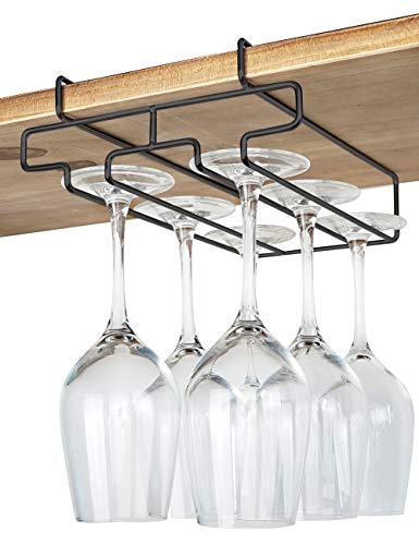 Bafvt Wine Glass Holder - Stemware Rack Under Cabinet - Hanger Storage Shelf, Fit For The Cabinet 0.8“ Or Less (Black, 2 Rows) #TOP6