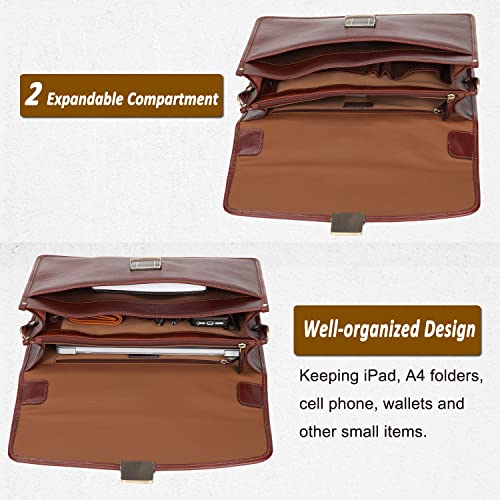 Banuce Mens Leather Briefcase For Men With Lock Attache Case 14 Inch Business Bags Office Work Bag #TOP6