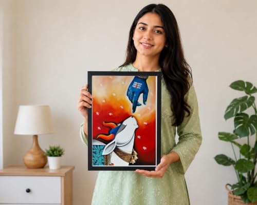 Image of Lord Shiva and Nandi Spiritual Wall Art Photo Frame | Mahadev Devotional Canvas Print for Home Temple & Living Room Decor
