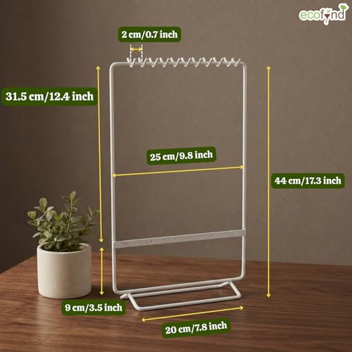 Image of ecofynd 2-Tier Metal Jewelry Organizer Stand with 11 Nail Hooks & 10 Earring Holes, Necklace Holder, Bracelet & Ring Storage Rack, Space-Saving Display for Vanity, Dressing Table & Home (White,JS008)