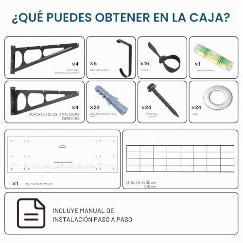 Miniatura 7 de Sinoer 2 Estanterías De Garaje De 2 X 6 Pies Con Ganchos, 24 X 72 Pulgadas, Estantería De Pared De Metal Para Garaje, Para Tienda, Cobertizo, Almacenamiento De Garaje