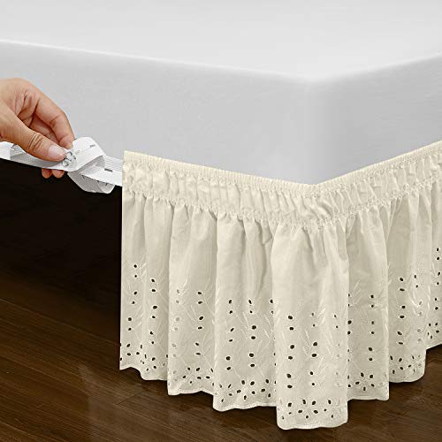 Qsy Home Wrap Around Elastic Eyelet Bed Skirts 14 1/2 Inches Drop Dust Ruffle Three Fabric Sides Easy On/Easy Off Adjustable Polyester Cotton thumb #2