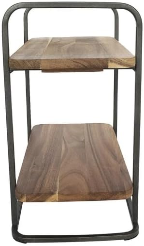 Two-Tier Wood Serving Tray Stand with Metal Frame, Removable Acacia Wood Trays, Rectangle Farmhouse Tiered Tray for Kitchen Counter, Buffet, Coffee Bar or Table Decor; Gray
