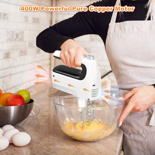 Hand-Mixer-Electric-5-Speed-400W-Motor-Hand-Mixer-Electric-Handheld-Mixer-Electric-Handheld-with-Turbo-Boost-Storage-Case-2x-Flat-Beaters-2x-Dough-Hooks-1x-Whisk-for-Baking-White