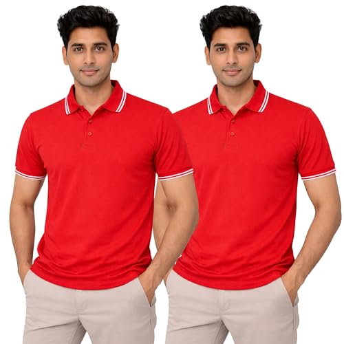 Image of Hangout Hub Men's Polo T Shirt | Solid | Plain Regular Fit Tees|Collar T-Shirts|Half Sleeves|Set of 1 & 2|HH.MP.MAR
