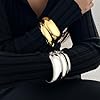 Asphinien Punk Metal Bangle Bracelets Set Chunky Wide Bracelets Carved Bangles Stackable Dainty Gold Bracelet Exaggerative Plain Textured Bangle Accessories for Women (Silver 3pcs) #4