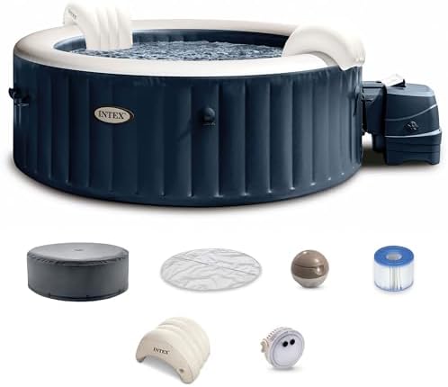 INTEX 28429EP PureSpa Plus Bubble Massage Spa Set: Includes – 2 Contoured Headrest – LED Light – 4 Person Capacity – 77" x 28"