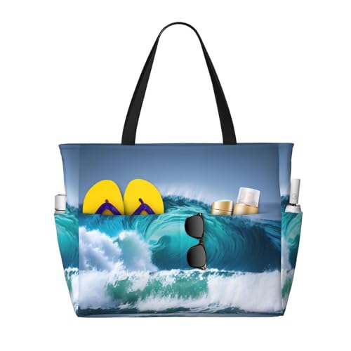 Sac fourre-tout de plage imprimé vagues de l'océan grand sac de voyage étanche