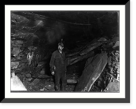 Historic Framed Print, Bank Boss, Turkey Knob Mine, Macdonald, W. Va., and a great fall of Slate that blocked entry. Witness E. N. Clopper. Location: MacDonald, West Virginia., 17-7/8" x 21-7/8"