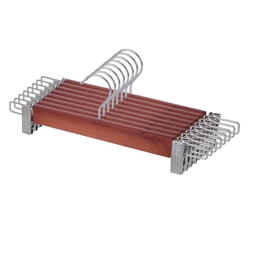 DMOPRDNB 10pcs Wooden Pants Hangers with Clips - Adjustable Clothes Hangers Rack with Anti-Slip Clips, Space Saving Skirt Hangers for Jeans Slacks Trousers Skirts