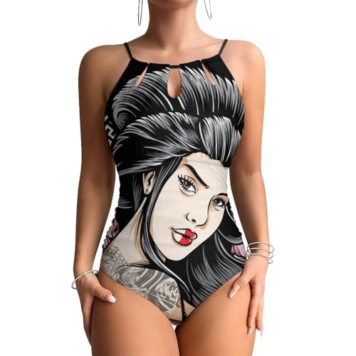 Swimsuit monokini imprimé tatouage pour les vacances d'été et la piscine