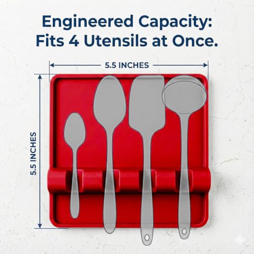 Image of Cooler Kitchen Red Silicone Spoon Rest for Stove Top with Drip Pad (Two Pack) - Heat-Resistant, BPA-Free Utensil Rest & Spoon Holder for Kitchen Counter - Grill Utensil Holder for Spatulas