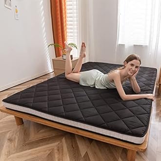 MAXYOYO Japanese Floor Futon Mattress, Extra Thick Mattress Topper Twin Bed Pad Roll Up Foldable Single Mat, Diamond Patterned Japanese Futon Bed, Black