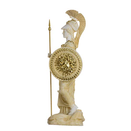 Athena With Owl Medusa Shield Greek Goddess Alabaster Statue Gold 6.69" #TOP3