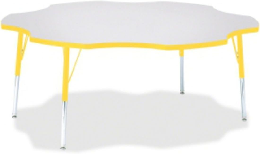 Jonti-Craft Berries 6458JCA007 Six Leaf Activity Table, A-Height (24"-31" Adjustable Height), 60" Diameter, Gray/Yellow/Gray