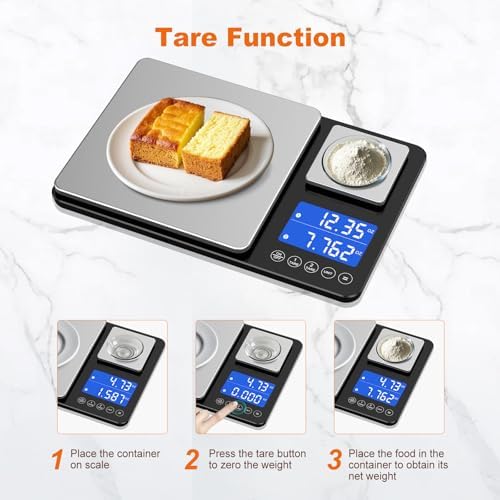 KUAIVO 0.001oz/33lbs Dual Platform Food Kitchen Scales Digital Weight Grams and Ounces, Two Precisions Kitchen Scale for Sourdough Bread, Baking and Cooking with 7 Units Tare, Accumulation Functions — view 3